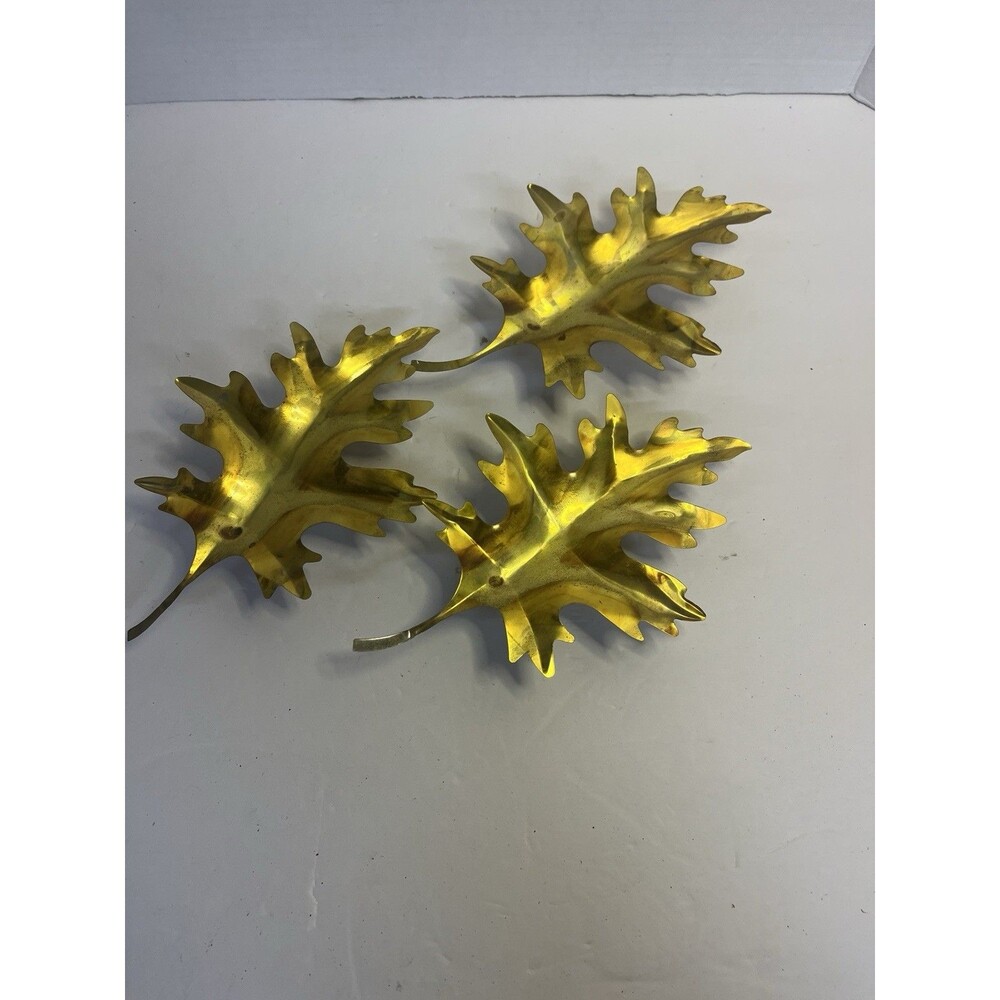 Vintage MCM 3 Brass Oak Leaves Metal Wall Hanging Home Interior Fall Gallery